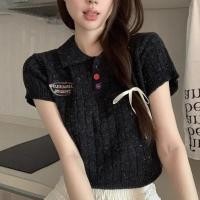 ราคา เสื้อยืด เสื้อครอปปาดไหล่ อักษรสวย คอกว้าง ผ้ายืดได้ (43522744281)