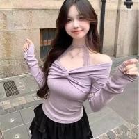 ราคา เสื้อยกทรงไหล่เดียวสีม่วง แบบเปิดหลังพร้อมเชือกด้านข้าง สไตล์สั้นสำหรับผู้หญิง (56350903734)