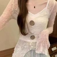 ราคา เสื้อแขนยาว ผ้าถัก แบบบาง เสื้อกันแดด แบบรูกลวง แฟชั่นฤดูร้อน เสื้อไหมพรมผู้หญิง (54750183718)