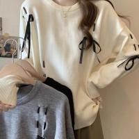 ราคา คอกลมถัก Laced Up เสื้อกันหนาวสไตล์ใหม่ฤดูใบไม้ร่วงฤดูหนาว Bowknot หลวมถักเสื้อกันหนาว Top (46250363551)