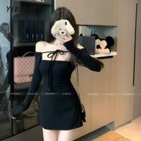 ราคา สไตล์เกาหลี หวาน ผูกขึ้น เปิดไหล่ แขนยาว เซ็กซี่ กระโปรง สวมใส่สบาย (44012581471)