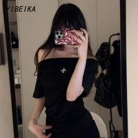 ราคา สไตล์อเมริกัน สาวฮอต ไม้กางเขน จีบ ไหล่เอียง เสื้อสั้น ผู้หญิง (43554263269)