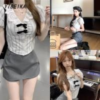 ราคา สไตล์เกาหลี แถบ เสื้อยืดแขนสั้น ผ้านิ่มมีกระดุมด้านหน้า เสื้อคอกลม (43325157169)