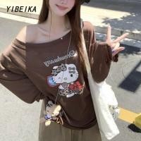 ราคา สไตล์เกาหลี ไหล่เอียง พิมพ์เสือดาว หี การพิมพ์ หลวม แขนยาว จี้แมว (43264113873)