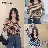 ราคา คอกลม เสื้อยืดแขนยาว เสื้อปาดไหล่ สไตล์ยุโรปและอเมริกา ทรงเข้ารูป (42774092027)