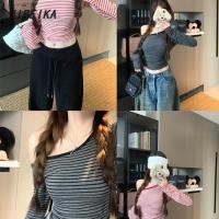 ราคา เสื้อยืดแขนยาวลายไหล่เฉียง สไตล์เปิดไหล่สำหรับผู้หญิง ออกแบบให้สวมใส่ง่ายในช่วงต้นฤดูใบไม้ร่วง (42161824830)