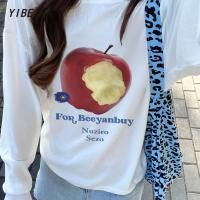 ราคา เสื้อยืดแขนยาวสีขาวยาวสำหรับผู้หญิง ทำจากผ้าฝ้ายแท้ ออกแบบรอบคอกว้างและไหล่หลวม (41411949766)