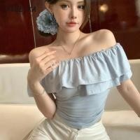 ราคา เสื้อยืดแขนสั้น เสื้อเปิดไหล่ 5สี4ไซส์ เสื้อครอปสำหลัผู้หญิง ปาดไหล่ สไตล์เกาหลี (41354772836)