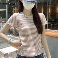 ราคา เสื้อยืดสไตล์เกาหลีแขนสั้น คอเข้ารูป ลินินพิมพ์ลายสำหรับผู้หญิง (41217430349)