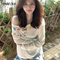 ราคา เสื้อยืดผู้หญิงแบบกราฟฟิตี้ไหล่เอียง ขนาดหลวม (41214462183)