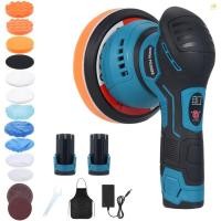 ราคา ชุดขัดบัฟเฟอร์รถยนต์ไร้สาย แว็กซ์ยานยนต์ขนาด 5 นิ้ว 6 นิ้วพร้อมแบตเตอรี่ชาร์จ 12V 2 ชิ้น 8 ความเร็ว 2800 5500 RPM เครื่องขัดไฟฟ้าสําหรับรถยนต์ เรือ Sandi (41911904491)