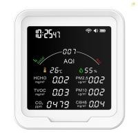 ราคา เครื่องวัดคุณภาพอากาศแบบพกพา HCHO TVOC CO2 PM2 5 PM10 AQI C6H6 อุณหภูมิและความชื้นเครื่องทดสอบ 4 8 นิ้วหน้าจอขนาดใหญ่เครื่องตรวจจับคาร์บอนไดออกไซด์พร้อมจอแสดงผลเวลาและฟังก์ชั่นนาฬิกาปลุก (28939602576)