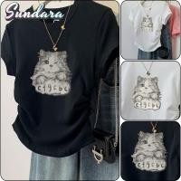 ราคา เสื้อยืดแขนสั้นสไตล์เกาหลี ลายพิมพ์เหมียว พองแขน รอบคอกลม สลิม핏 เหมาะสำหรับฤดูใบไม้ผลิและฤดูร้อน (43063823287)