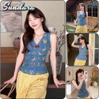 ราคา เสื้อกล้ามพิมพ์ลายดอกไม้วินเทจ เหมาะสำหรับฤดูใบไม้ผลิและฤดูร้อน ดีไซน์แขนกุดคอวีสไตล์เกาหลี (41276159300)