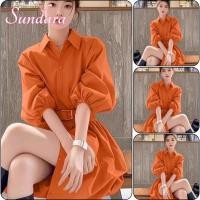 ราคา ฤดูใบไม้ผลิของผู้หญิงฤดูร้อนสีส้มอเนกประสงค์ชุดเดี่ยวแถวหลายปุ่มเอว Cinched เสื้อโปโลคอปกกลางความยาวชุด (40157520501)