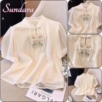 ราคา เสื้อชีฟองสไตล์จีนสำหรับผู้หญิง ฤดูร้อน สีทึบ มีปุ่มย้อนยุคและงานปักแขนสั้น (28638680058)