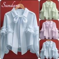 ราคา เสื้อย้อนยุคแขนยาว สีทึบ มีโบว์ ทำจากชีฟอง สวมใส่ง่าย เหมาะสำหรับฤดูใบไม้ผลิและใบไม้ร่วง (41158070413)