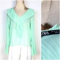 ราคา Zara เสื้อเบลาส์สีเขียวอ่อน แค่ลองใส่ (48750999709)