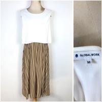 ราคา Global work ชุดเดรสสีขาว กระโปรงลายทาง (40325537990)