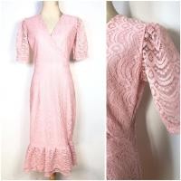 ราคา ชุดเดรสลูกไม้สีชมพู แบบดูดี (48600716560)