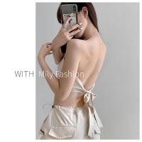 ราคา Milyfashion ไหปลาร้าเซ็กซี่เปิดหลังโบว์ผูกเชือกคล้องคอเสื้อชั้นในสตรีฤดูร้อนแขนกุดเชือกสั้น (28910564054)