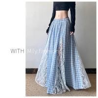 ราคา Milyfashion Mori ลูกไม้เย็บกระโปรงลายสก๊อตสีฟ้าขนาดใหญ่เอวยางยืด Slimmer ดูปกเนื้อ A Line กระโปรงยาว 2025 (27429119693)