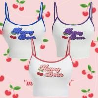 ราคา cherry เสื้อสายเดี่ยวขาวลายน้องเชอรี่ ขอบสีน่ารัก (25519261430)