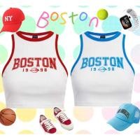 ราคา Boston Girl เสื้อกล้ามครอปเข้ารูป แต่งขอบสีฟ้า สีแดง (20588587641)
