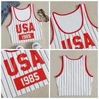 ราคา เสื้อกล้ามครอปลายแถบUSA1985 (13703384006)