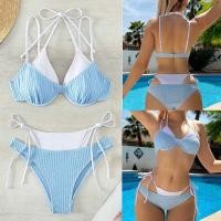 ราคา Double Bikini บิกินี่สีฟ้า ขาว ดำ ขาว ซ้อนทับกัน 2 ชั้น (22070184598)