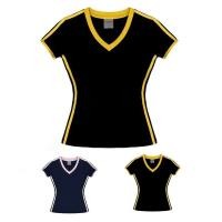 ราคา สต๊อกพร้อมWomen Summer Contrast Color V Neck Slim Short Sleeve T Shirt Fashion Vintage Top (57350966417)