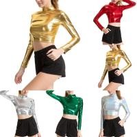 ราคา ท้อปขึ้นทรงสั้นแบบเสื้อเชิ้ตคอกระดุม แขนยาว วิบวับมีลุคเปียก สำหรับเต้นรำหรือสวมใส่ในคลับ (52350961765)