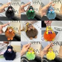 ราคา สต็อกพร้อมPompom Sleeping Baby Keychain Cute Fluffy Plush Doll Keyholder Bags Keyrings Car (52450961787)
