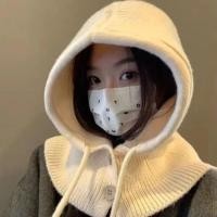 ราคา ผู้หญิงอบอุ่นคลุมด้วยผ้าผ้าพันคอหมวกสีทึบ 2 ใน 1 หมวกป้องกันหูสําหรับในร่มกลางแจ้งสวมใส่ทุกวัน (41163400408)