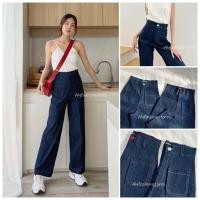 ราคา กางเกงขายาวทรงกระบอก เอวสูง ผ้ายีนส์ยืดเดินด้ายสีแต่งกระเป๋าแปะ FN103 ซิปหน้าดุมหน้า เก็บทรงสวย (20450463173)