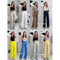 ราคา กางเกงขายาวทรงกระบอก เอวสูง ตะขอหน้าซิปหน้า แต่งจีบมีหูเข็มขัด ทรงเบสิคทแมทช์ได้ทุกลุค สวยคุ้มจ้า (13098476464)