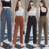 ราคา KF902 กางเกงทรงกระบอกกลาง เอวสูง ซิปหน้า ติดกระดุมแต่งสวยๆ มีกระเป๋า2ข้าง สินค้าพร้อมส่ง (13357557247)