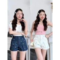 ราคา New Trend กางเกงขาสั้นลายโบว์ เอวสูง S 2XL ซิปหน้าตะขอหน้าแต่งหูเข็มขัดคู่ ทรงสวยน่ารัก แมทกับเสื้อได้ทุกสไตล์ (41850711768)