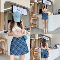 ราคา S 2XL K101 พร้อมส่ง กระโปรงกางเกง ผ้ายีนส์ทอลาย เนื้อผ้านุ่มใส่สบาย ทรงสวย เอวสูง ซิปหลัง (22487504691)