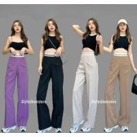 ราคา รุ่นขายดี กางเกงทรงกระบอกกลาง แต่งกุ้นขอบขาว BU101 ซิปซ่อนด้านหลัง เอวสูง มีเป๋า2ข้าง ผ้าไมโคร งานดีทรงสวย พร้อมส่ง (23843423409)