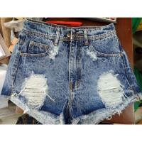 ราคา กางเกงยีนส์ขาสั้นผู้หญิง ยีนส์แต่งขาดด้านหน้า ผ้าไม่ยืด ใส่สบาย ทรงสวยเป๊ะ (3058868737)