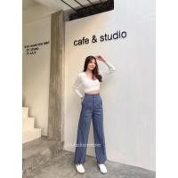 ราคา NEW กางเกงขากระบอกเอวสูง ผ้ายีนส์ทอลายริ้ว สีเมจิยีนส์ สวยมากตรงปก ไม่จกตา (17806320066)