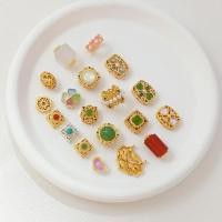 ราคา Spacer ลูกปัดวิธีโบราณสีทองระบุฝังเพทายสแควร์ผ่านรูวัสดุ (18183536971)