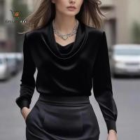 ราคา เสื้อทำงานสำหรับผู้หญิง สไตล์ swing collar แขนยาว สีทึบ สวมใส่ง่าย เหมาะสำหรับงานออฟฟิศ (48100647561)
