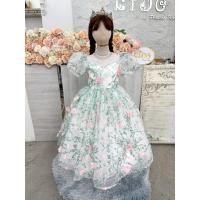 ราคา ชุดราตรีเด็ก หน้าร้านอยู่รัชดา ลองได้ถ่ายรูปจากชุดจริง W19135 สีเขียว กระโปรงยาว แขนตุ๊กตา ประดับลายดอกไม้ สวยหวานมากค่ะ (44452126781)