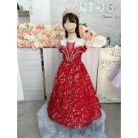ราคา ชุดราตรีเด็ก หน้าร้านอยู่รัชดา ลองได้ถ่ายรูปเองจากชุดจริง W19183 สีแดง กระโปรงยาว เปิดไหล่ ติดเกร็ดวิ้งทอง เก๋ไก๋ (40352556072)