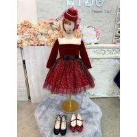 ราคา ชุดราตรีเด็ก ร้านอยู่รัชดา ลองได้ถ่ายรูปจากของจริง W19097 สีแดง แขนยาว กระโปรงสั้น ไหล่ระบาย (28570651654)