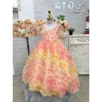 ราคา ชุดราตรีเด็ก ชุดออกงานเด็ก หน้าร้านอยู่รัชดา W19107 สีโอรส กระโปรงยาว สายเดี่ยว ติดดอกไม้ทั้งชุด (28337053292)