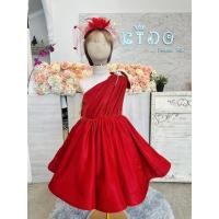 ราคา ชุดราตรีเด็ก หน้าร้านอยู่รัชดา ลองได้ถ่ายรูปจากชุดจริง W18918 สีแดง กระโปรงสั้นฟูๆ ไหล่เบี่ยง (26650870799)