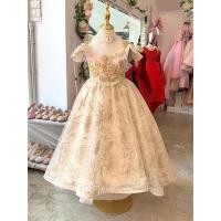 ราคา ชุดราตรีเด็ก ร้านอยู่รัชดา ลองได้ถ่ายรูปจากชุดจริง W18849สีทอง แขนระบาย กระโปรงยาว สวยหรู (24553610513)